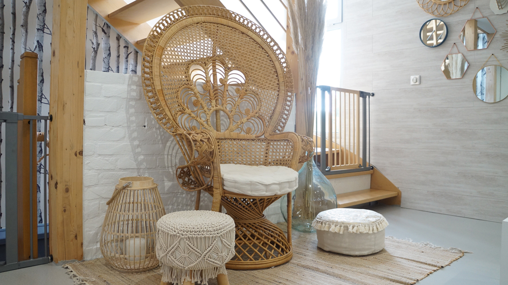 Couloir, escalier @comm_elo, papier peint Lutece, Bouleau beige nacré