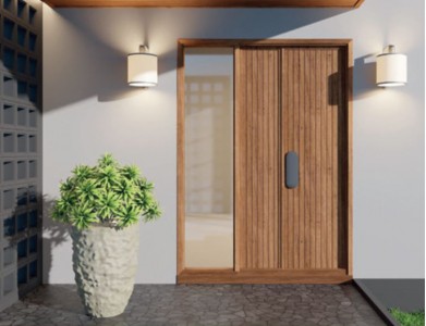 portes en bois et menuiseries lasurés avec Satizol Performance