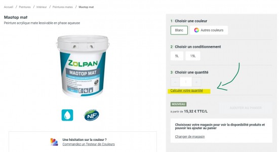 Calcul quantité de peinture en ligne sur le site ZOLPAN, expert peinture