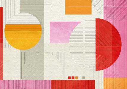 Papier peint graphique formes geometriques jaune rose orange