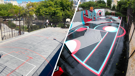 Rénovation street art d'un terrain parisien - avant/après